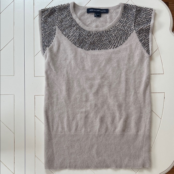 French Connection Light Gray Sequin and Beaded Angora sleeveless sweater - Picture 4 of 8